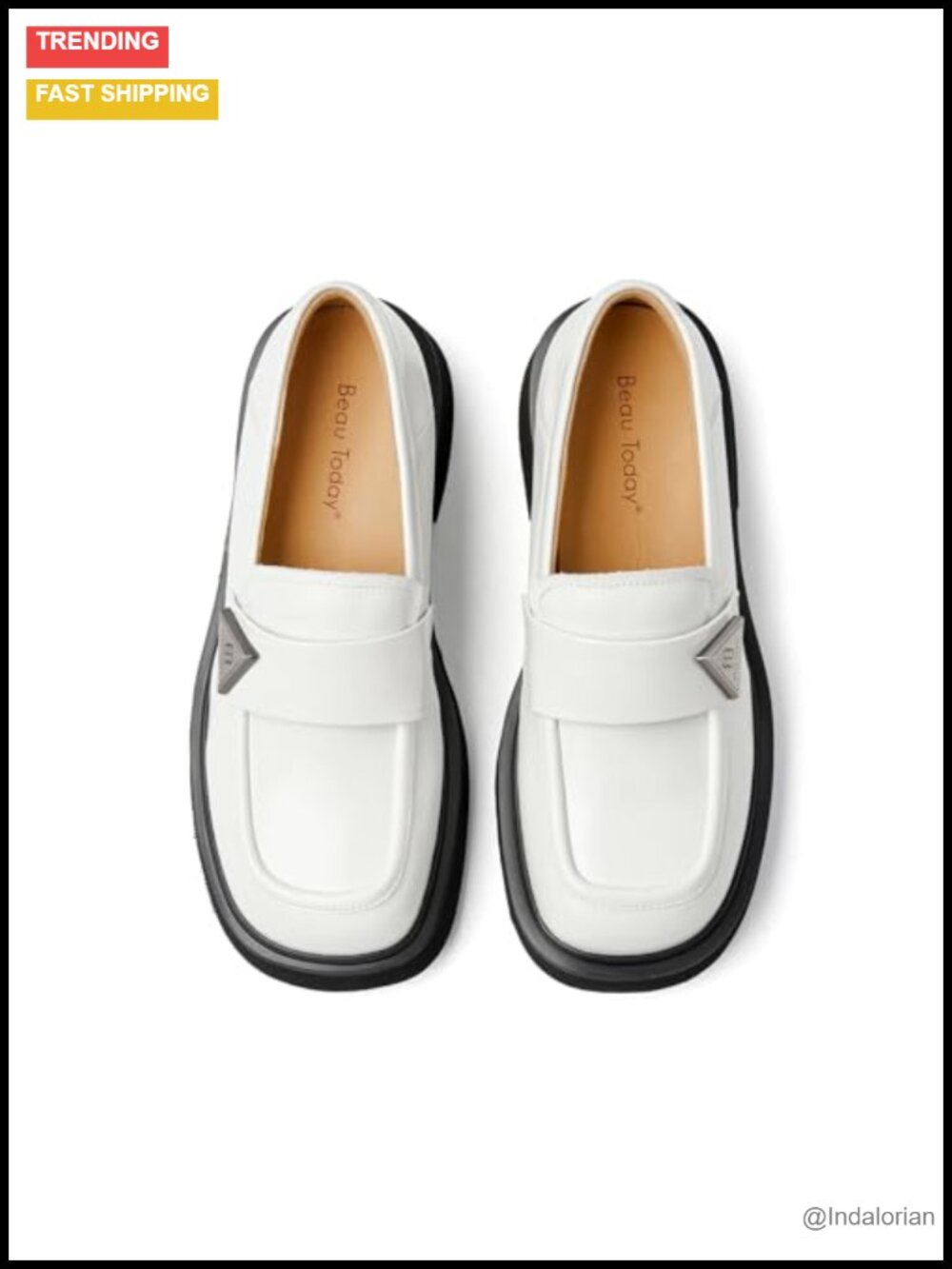 Leather Platform Loafers Square Toe Penny Slip-On Shoes